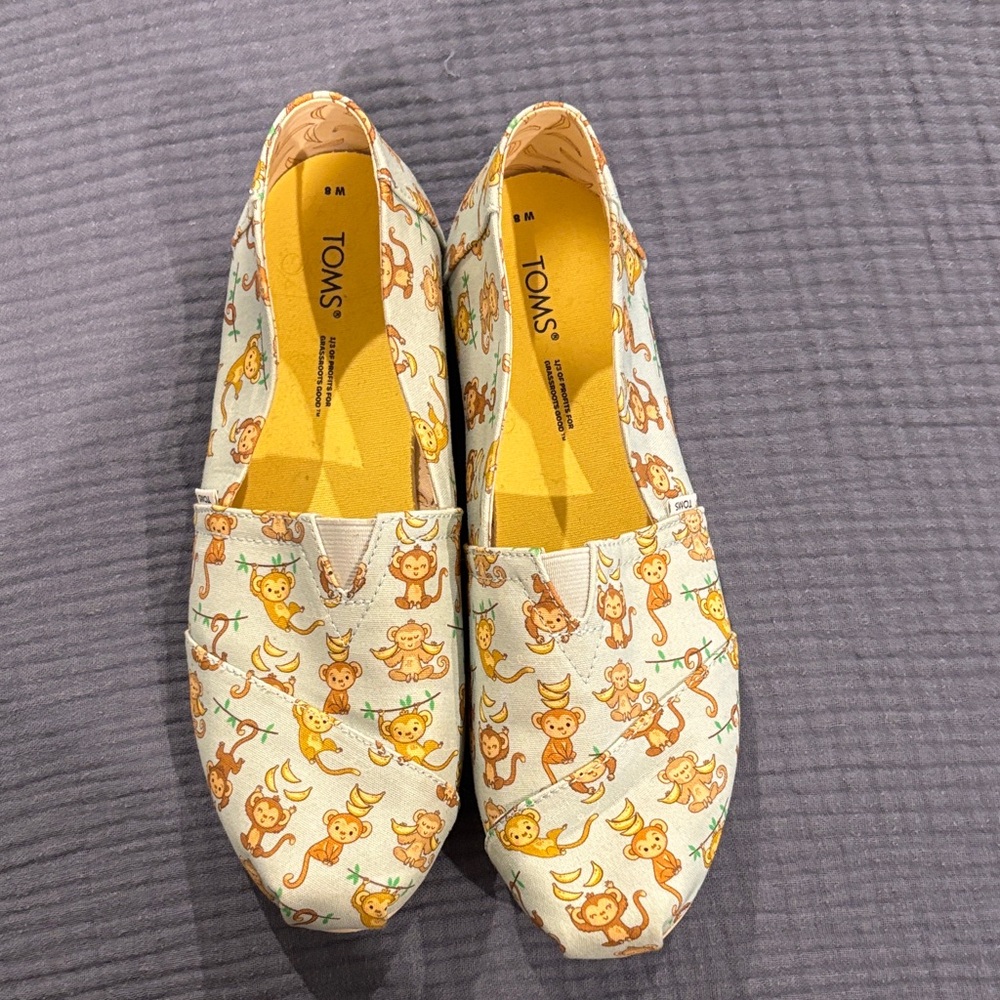 TOMS Womens Monkey Print Shoes - Yellow and Cream